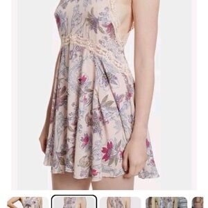 Free People Floral Lace Trim Pajama Dress - Pink and Cream